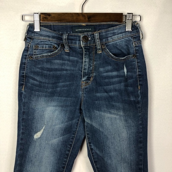 Aeropostale Medium Wash High Waisted Distressed Skinny Jegging 00S - Picture 3 of 8